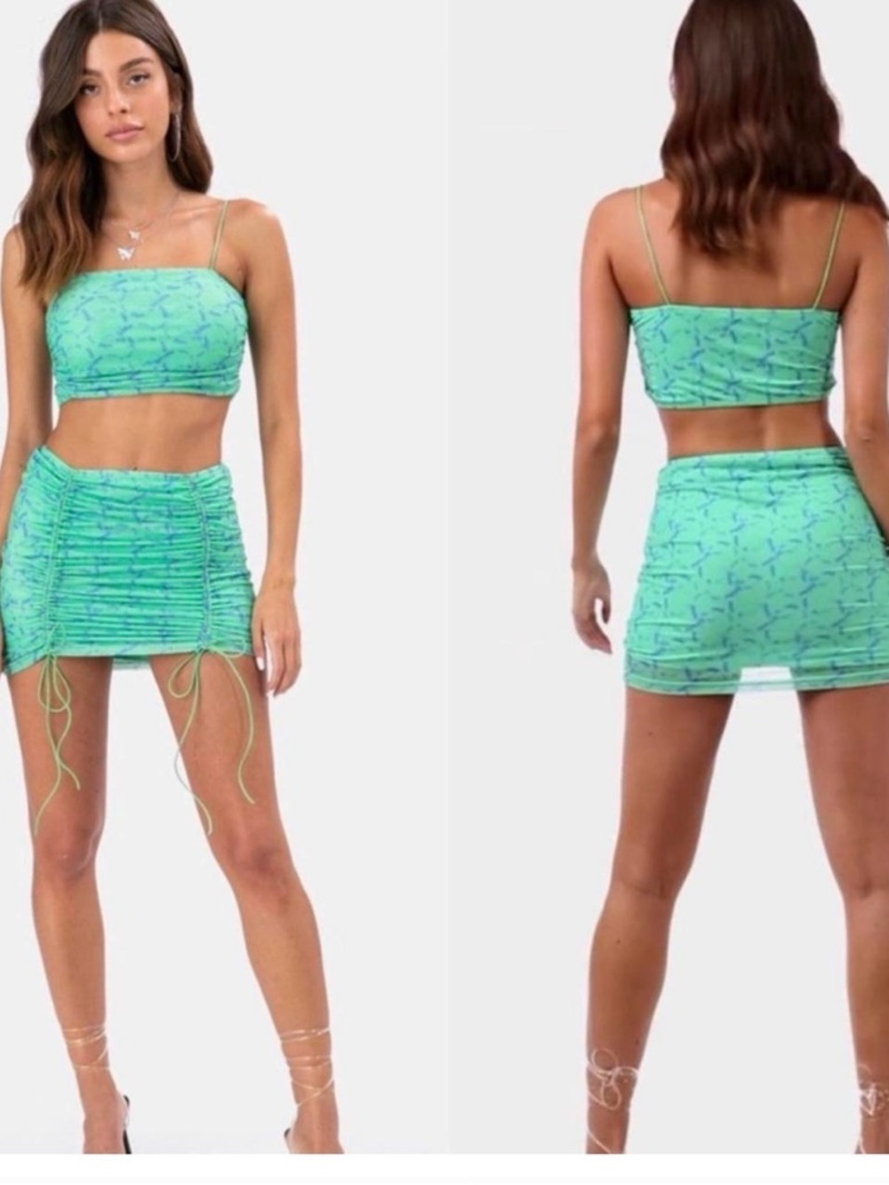 adika purple and green rouched adjustable bodycon mini skirt